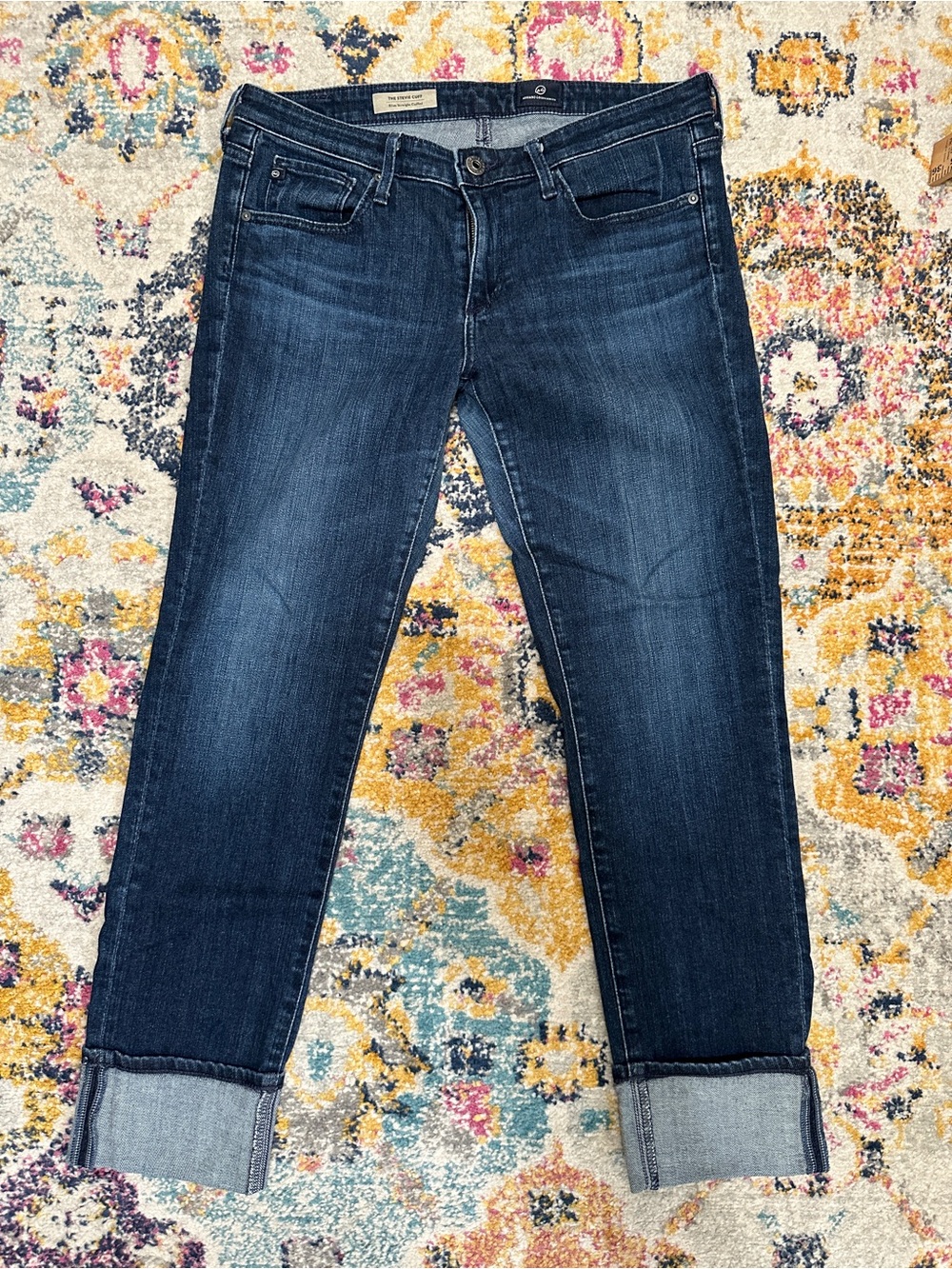 AG Adriano Goldschmied The Stevie Cuff Slim Straight Jeans Size 29 Dark Wash